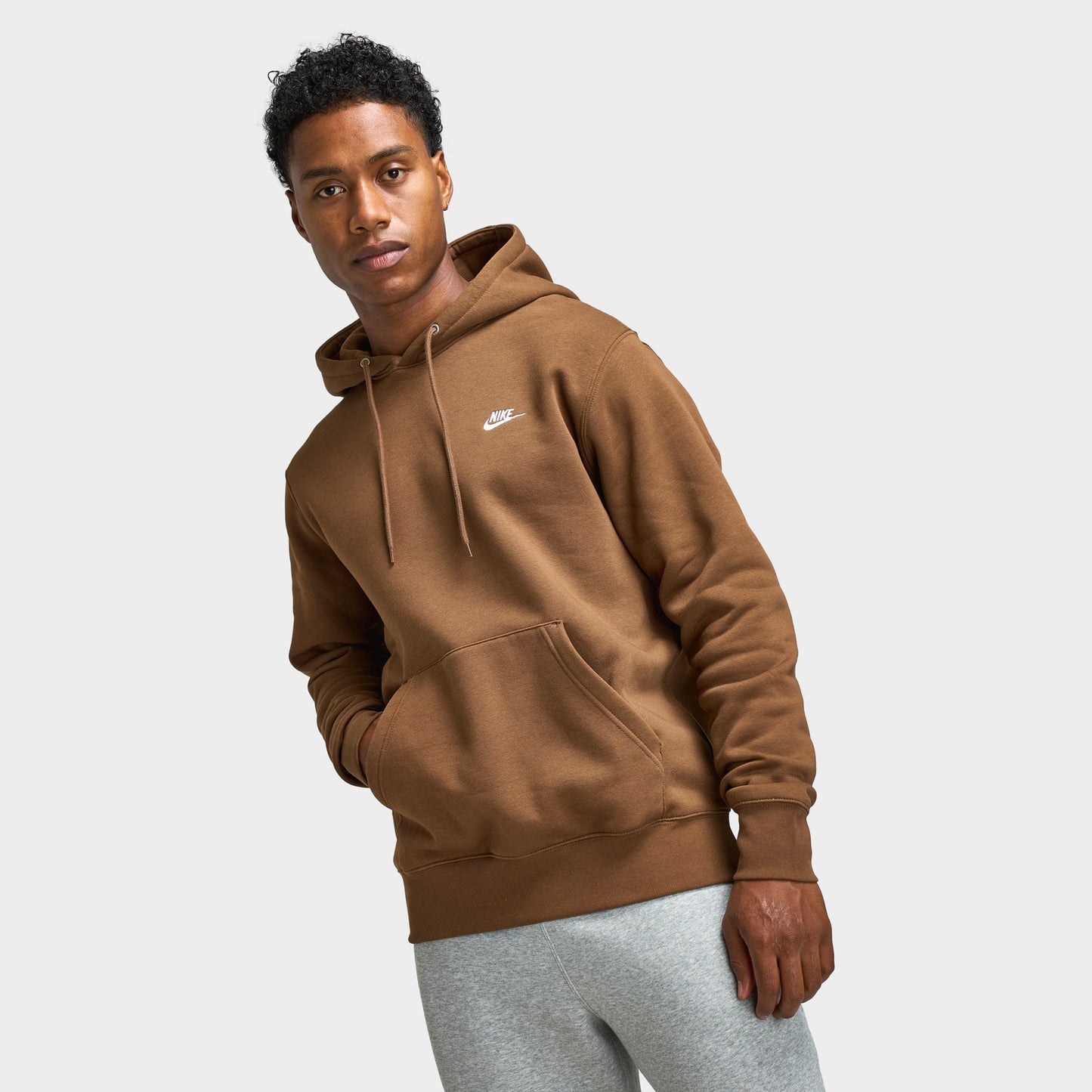 Nike Club Fleece Pullover Chandail à Capuchon Mosswood Brun / Blanc