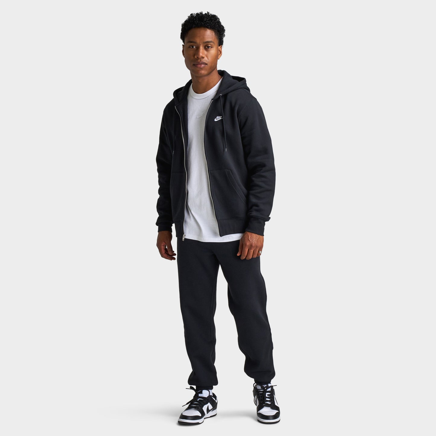 Nike Club Fleece Full Zip Hoodie Black / Black - White