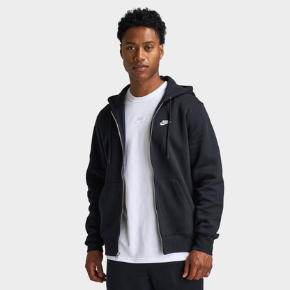 Nike Club Fleece Full Zip Hoodie Black / Black - White