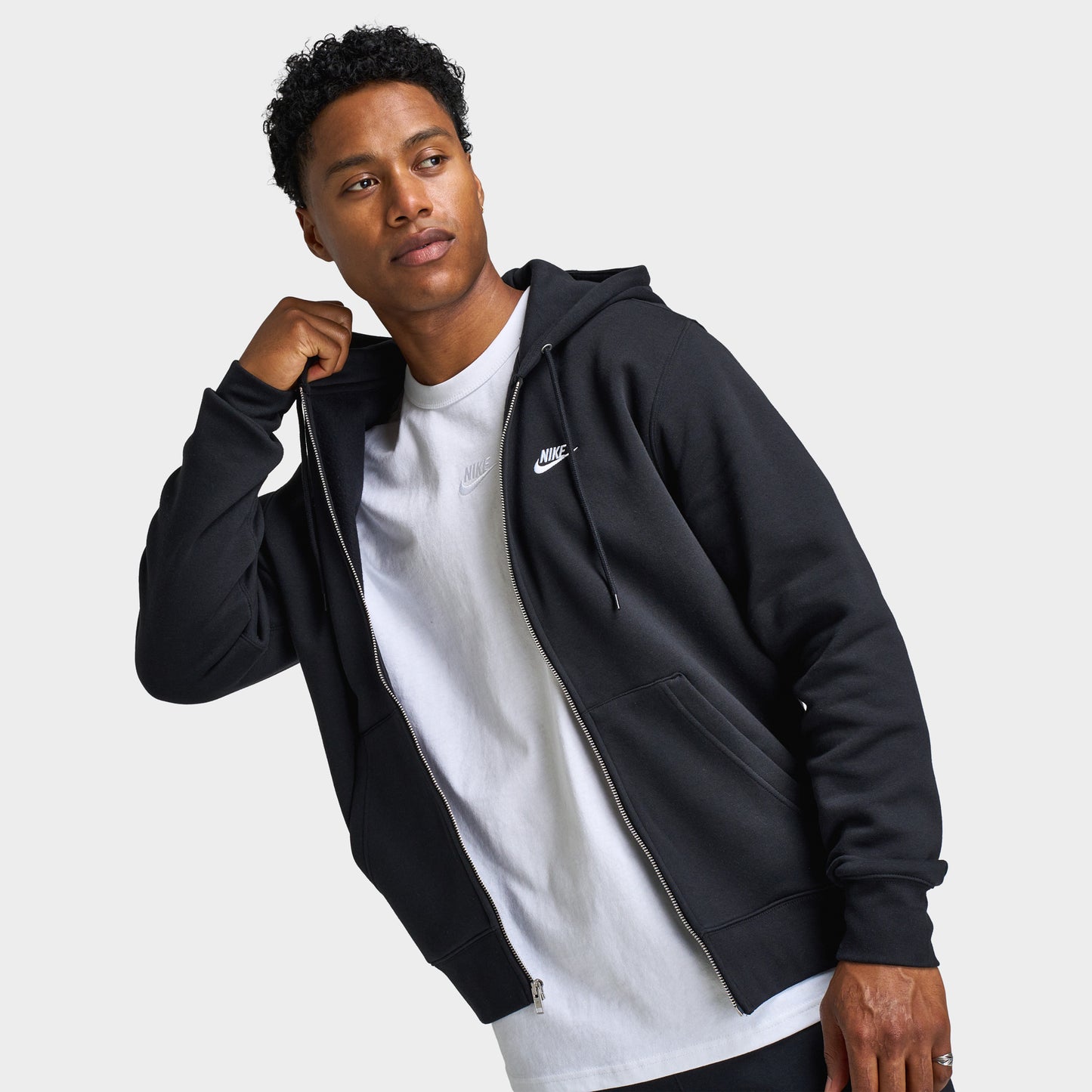 Nike Club Fleece Full Zip Hoodie Black / Black - White