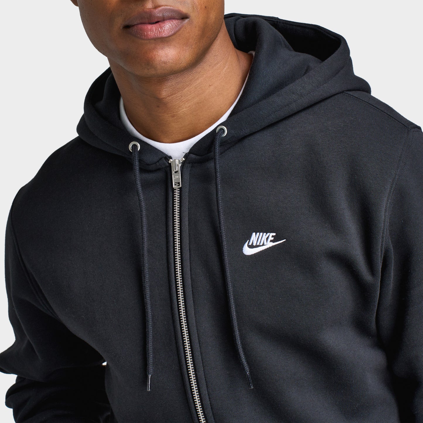 Nike Club Fleece Full Zip Hoodie Black / Black - White
