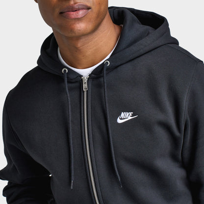 Nike Club Fleece Full Zip Hoodie Black / Black - White