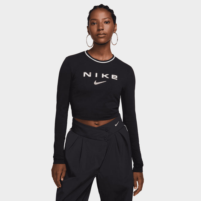 Nike Sportswear Women s Long Sleeve Slim Crop T Shirt Black