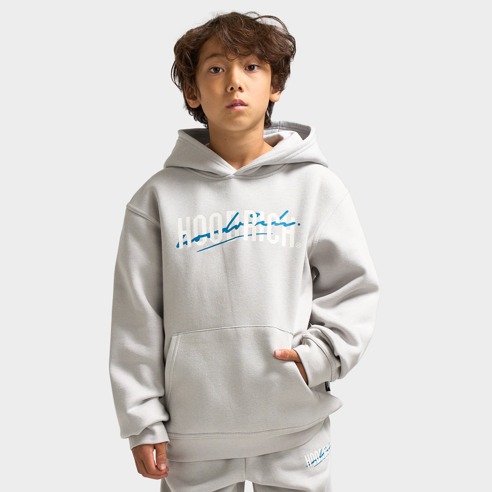 Hoodrich Juniors' Lynk Pullover Hoodie Quiet Gray / White - Blue