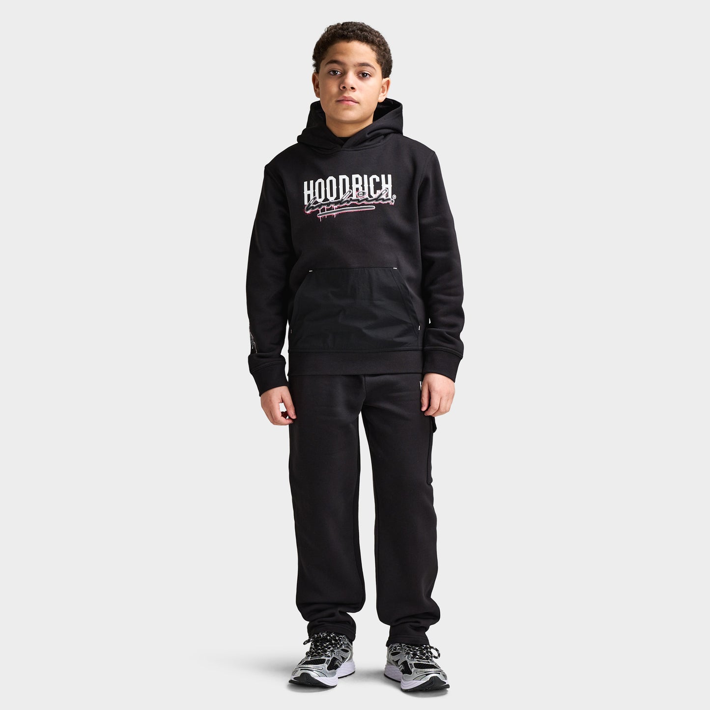 Hoodrich Junior Boys' Splatter Hoodie With Woven Patch Black /  White - Raspberry