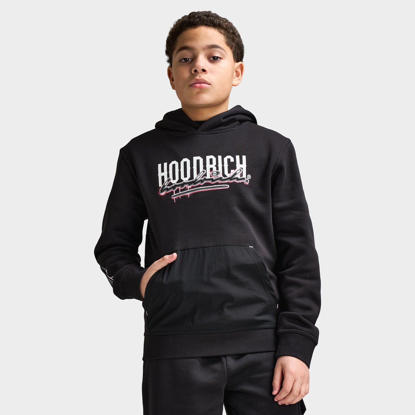 Hoodrich Junior Boys' Splatter Hoodie With Woven Patch Black /  White - Raspberry