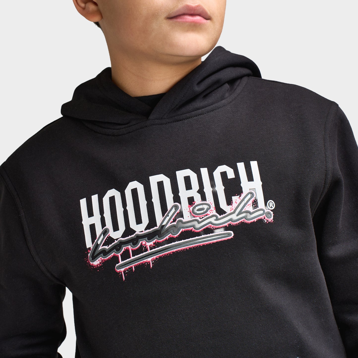 Hoodrich Junior Boys' Splatter Hoodie With Woven Patch Black /  White - Raspberry