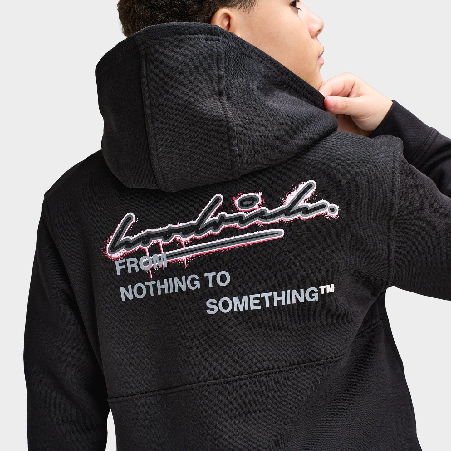 Hoodrich Junior Boys' Splatter Hoodie With Woven Patch Black /  White - Raspberry