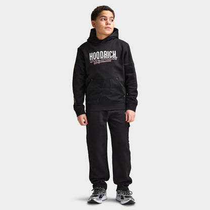 Hoodrich Junior Garçons Chandail à capuche Motif Éclaboussures avec écusson tissé Noir / Blanc - Framboise