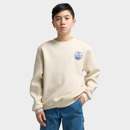 Mitchell & Ness Juniors' NHL Bulletin Pullover Fleece Crew Oilers / Cream
