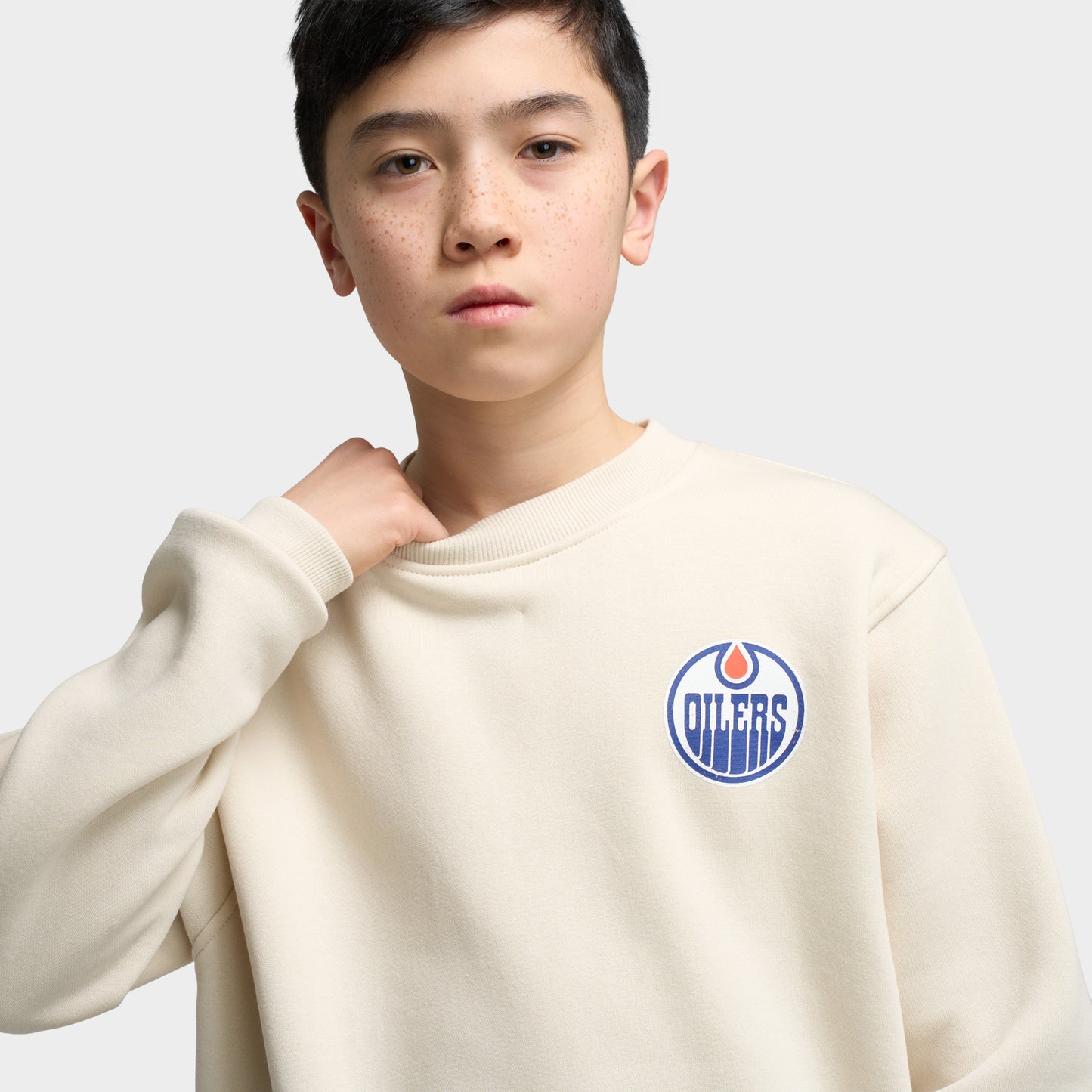 Mitchell & Ness Juniors' NHL Bulletin Pullover Fleece Crew Oilers / Cream