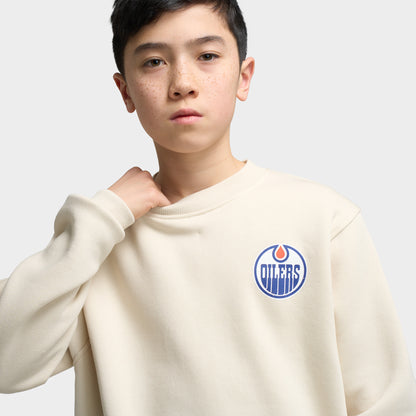 Mitchell & Ness Juniors' NHL Bulletin Pullover Fleece Crew Oilers / Cream