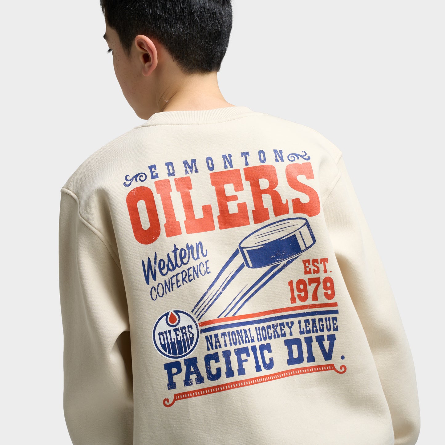Mitchell & Ness Juniors' NHL Bulletin Pullover Fleece Crew Oilers / Cream