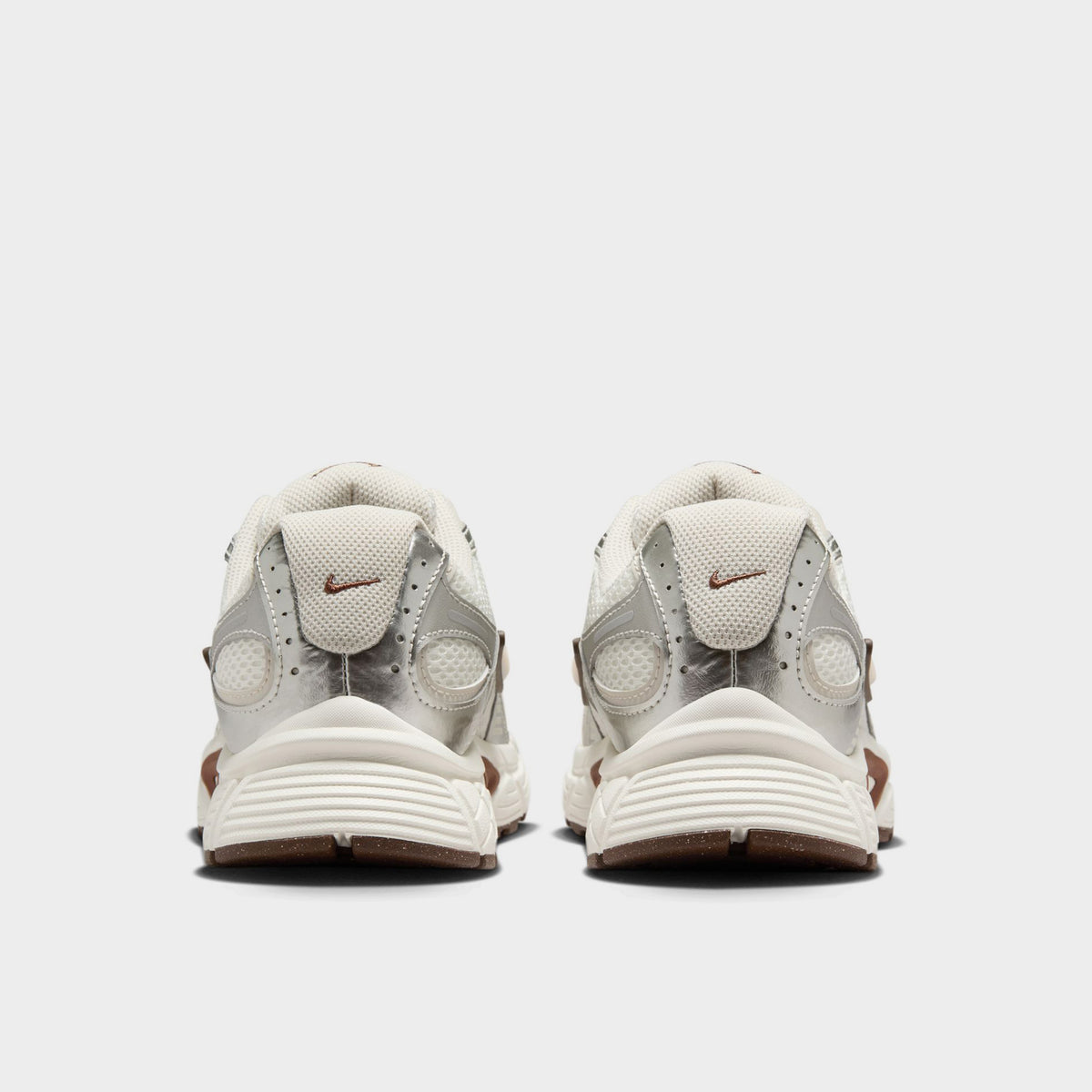 Nike Women's V5 RNR Salt / Light Orewood Brown - Fauna Brown rear view, cream sneakers showing layered heel panels and brown outsole accents.