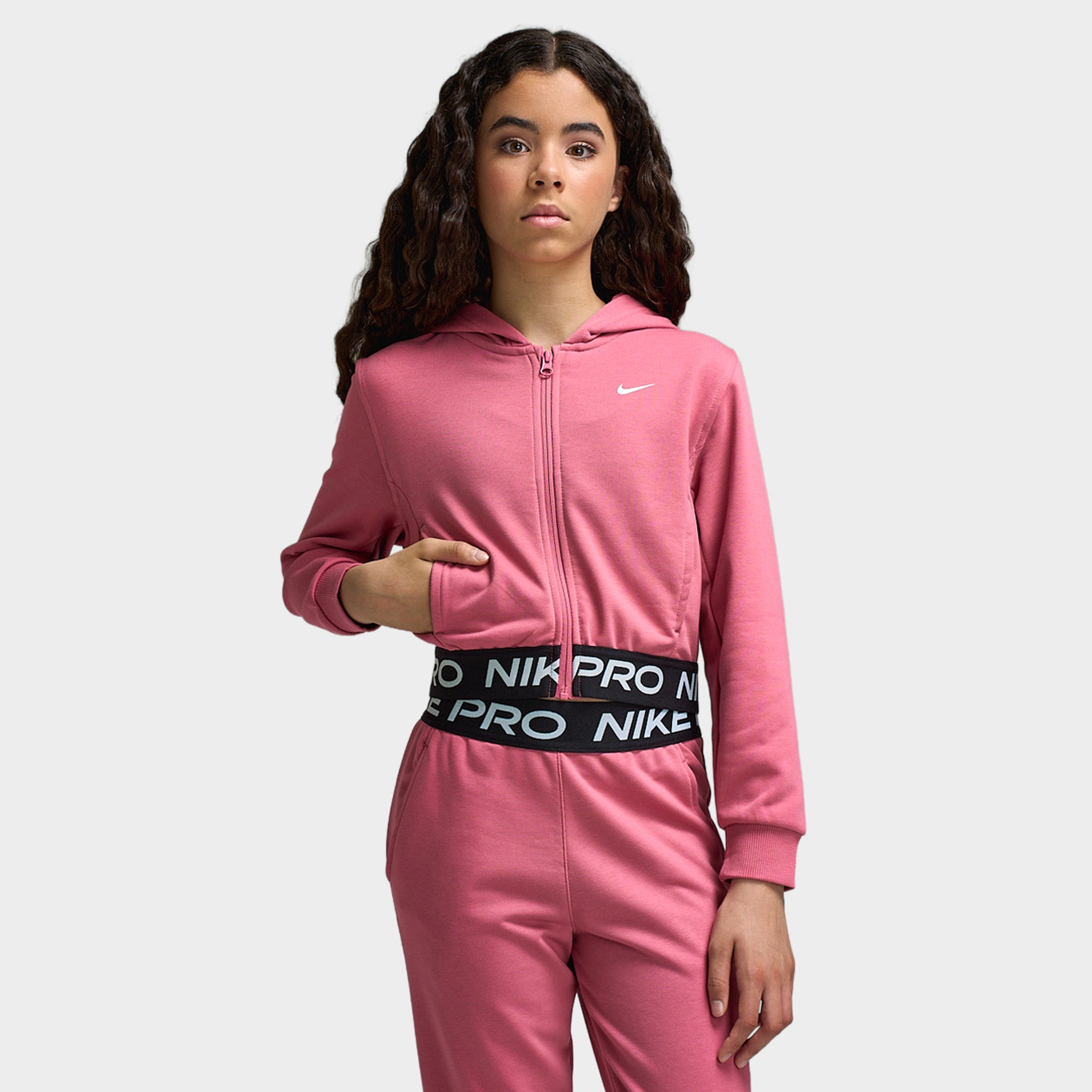 Nike Pro Juniors' Full Zip Fleece Hoodie Peony / Peony - Black