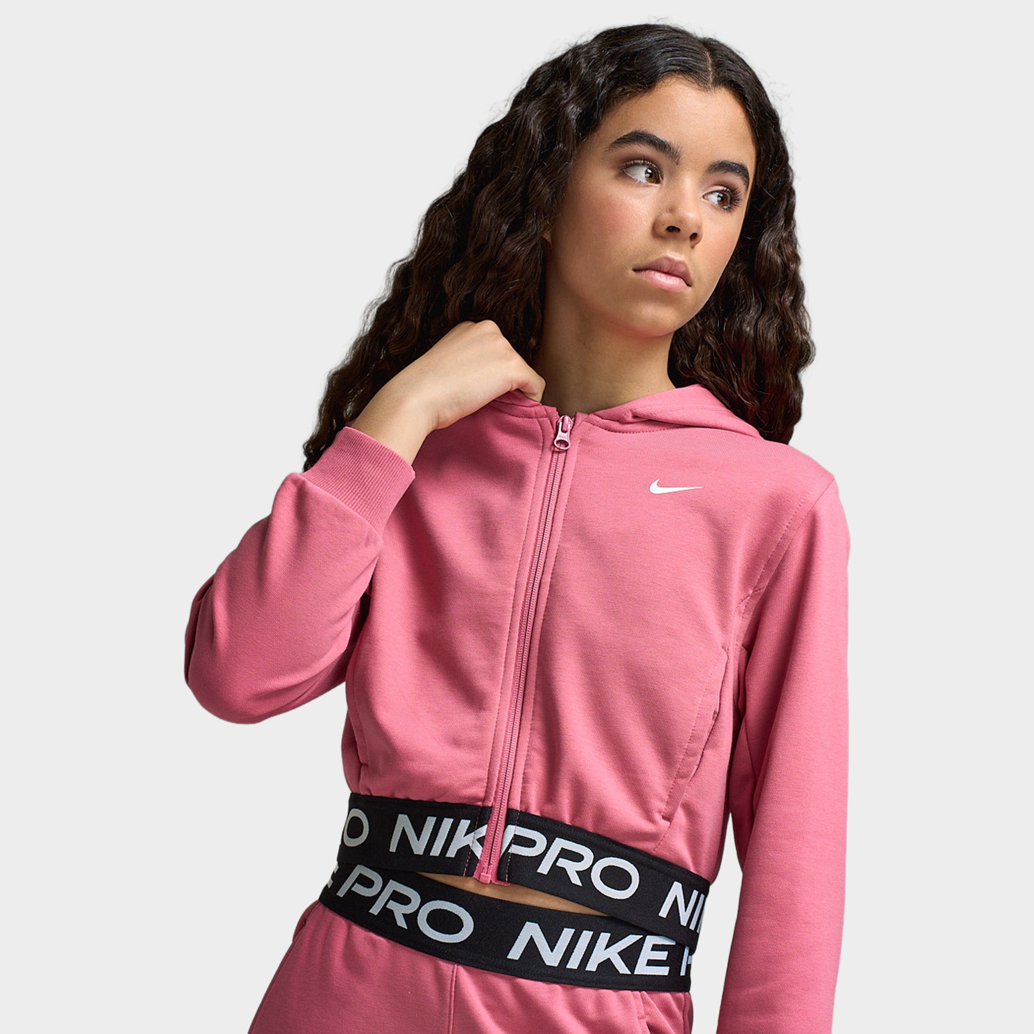 Nike Pro Junior's Full-Zip Fleece Hoodie Peony / Peony - Black