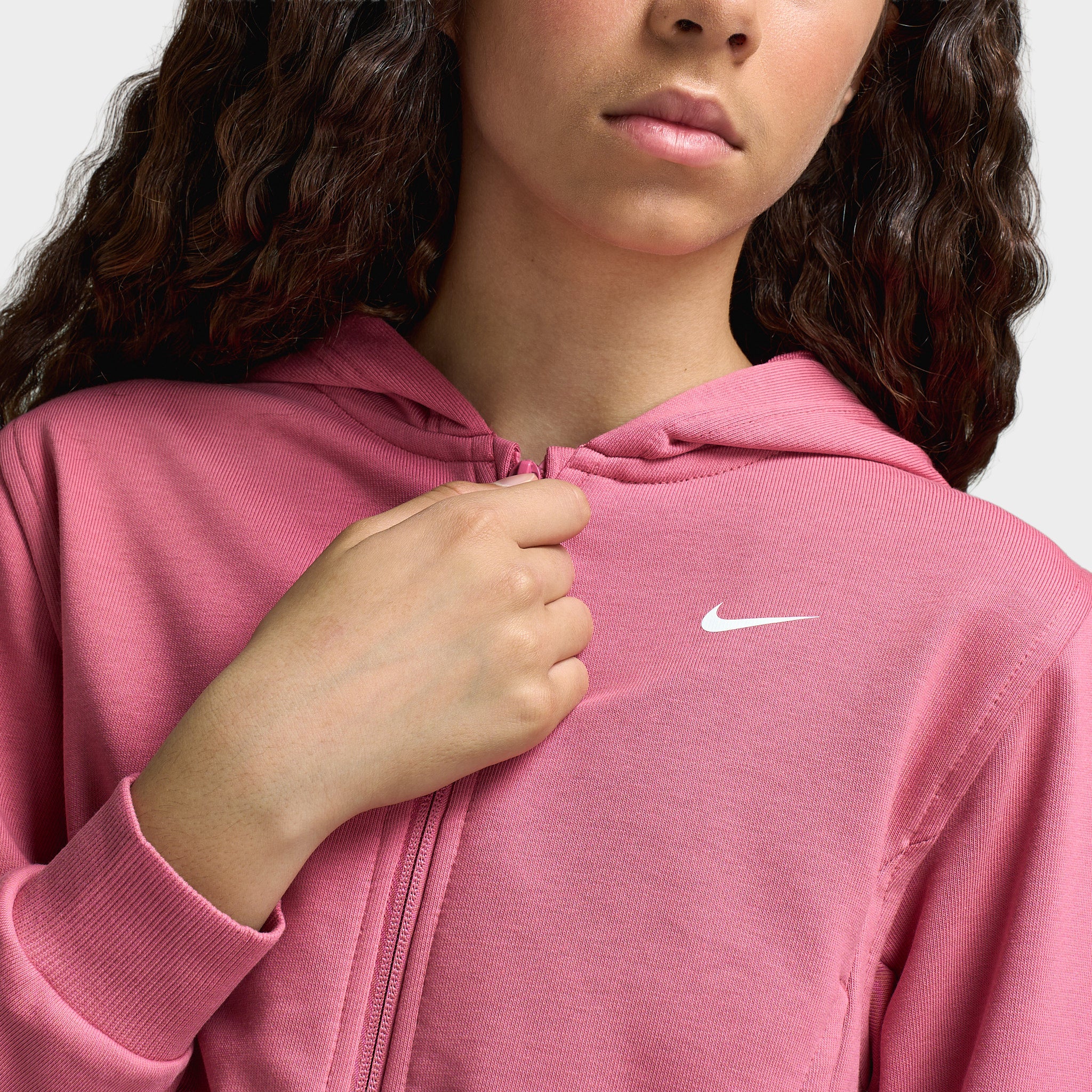 Nike Pro Junior's Full-Zip Fleece Hoodie Peony / Peony - Black