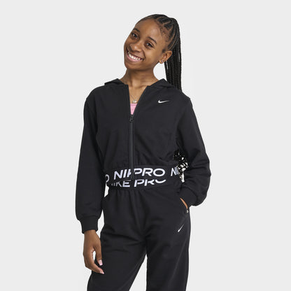 Nike Pro Junior Girls' Dri-FIT Full Zip Fleece Hoodie Black / Black