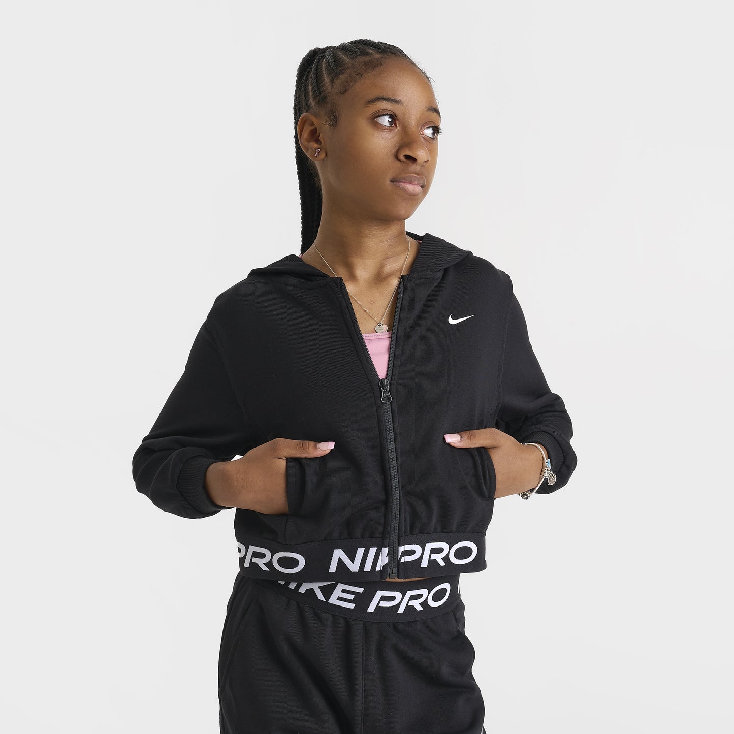 Nike Pro Junior Girls' Dri-FIT Full Zip Fleece Hoodie Black / Black