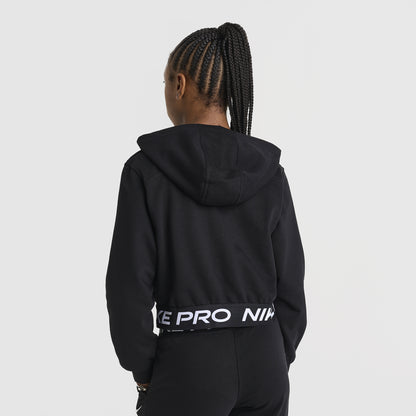 Nike Pro Junior Girls' Dri-FIT Full Zip Fleece Hoodie Black / Black