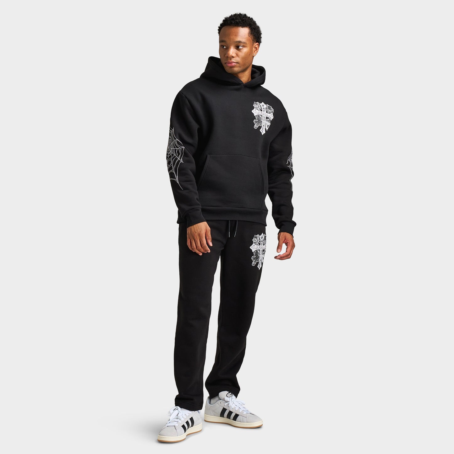 Hoodrich Cross Pantalon Jogger Surdimensionné à Ourlet Ouvert Noir / Bleu Aube