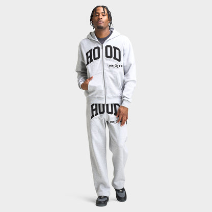 Hoodrich Captain - Chandail à Capuchon Surdimensionnée Zippé, Gris Chiné/ Noir / Blanc
