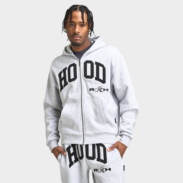 Hoodrich Captain - Oversized Zip Through Hoodie Heather Grey