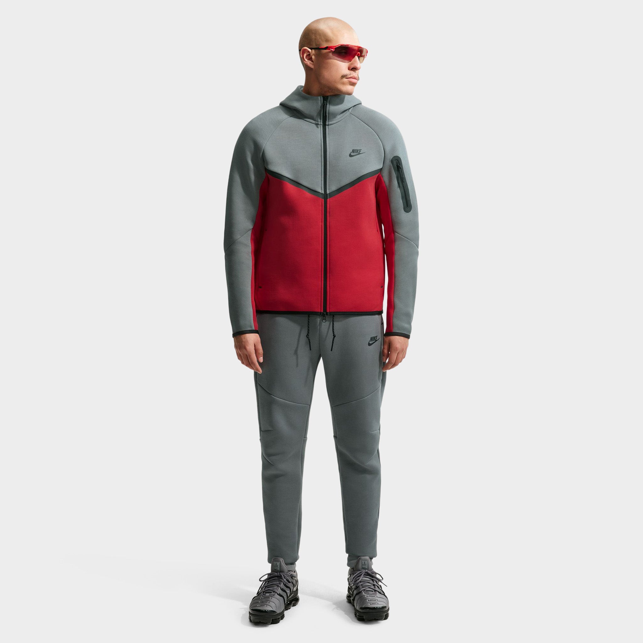 Nike Tech Fleece Full-Zip Hoodie Smoke Grey / Fire Red - Black