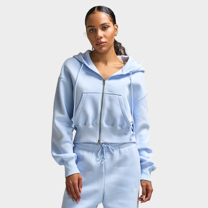 Nike Sportswear Women's Phoenix Fleece Crop Full-Zip Hoodie / Hydrogen Blue / Sail