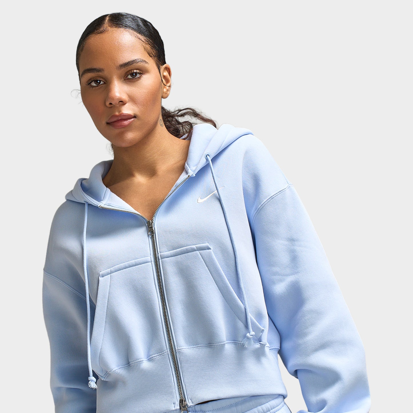 Nike Sportswear Women's Phoenix Fleece Crop Full-Zip Hoodie / Hydrogen Blue / Sail