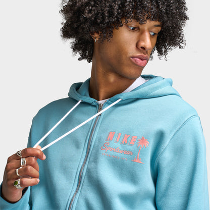 Nike Club Full Zip Hoodie Sweet Denim Turq / Red Stardust - Red Stardust