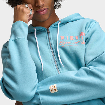 Nike Club Full Zip Hoodie Sweet Denim Turq / Red Stardust - Red Stardust