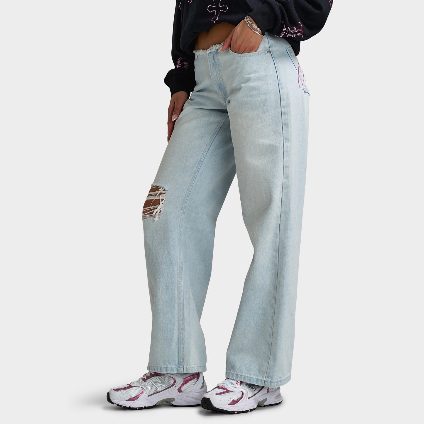 Hoodrich Women's Solace Low Rise Wide Leg Jeans / Light Blue