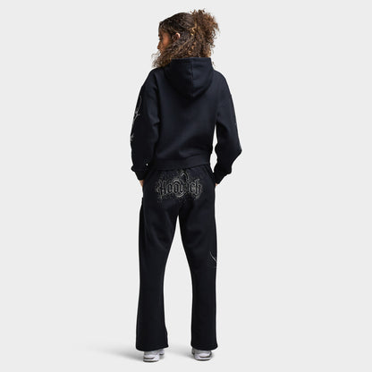 Hoodrich Women's Diffuse Mid Length Zip Hoodie Black / Silver Rhinestones