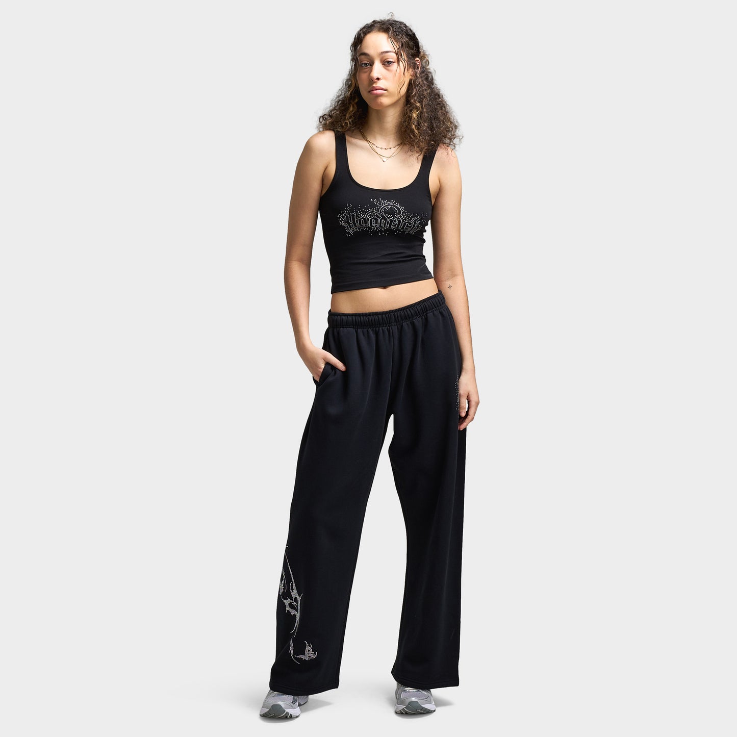 Hoodrich Femme Gilet à bretelles Diffuse Noir / Strass argenté