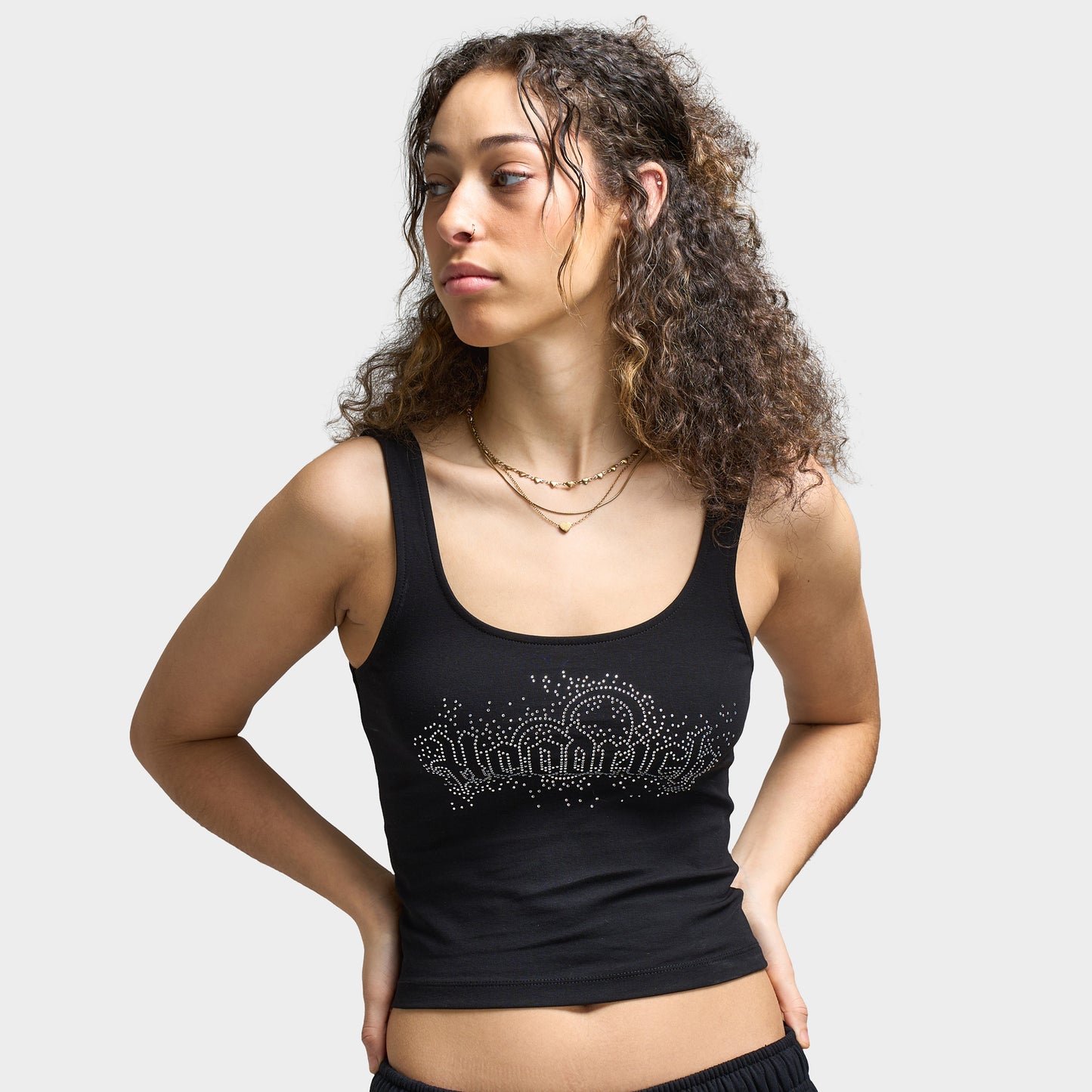 Hoodrich Femme Gilet à bretelles Diffuse Noir / Strass argenté