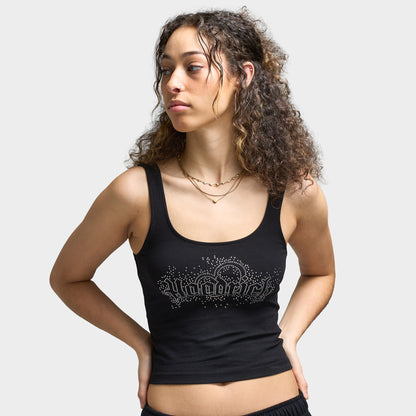 Hoodrich Femme Gilet à bretelles Diffuse Noir / Strass argenté