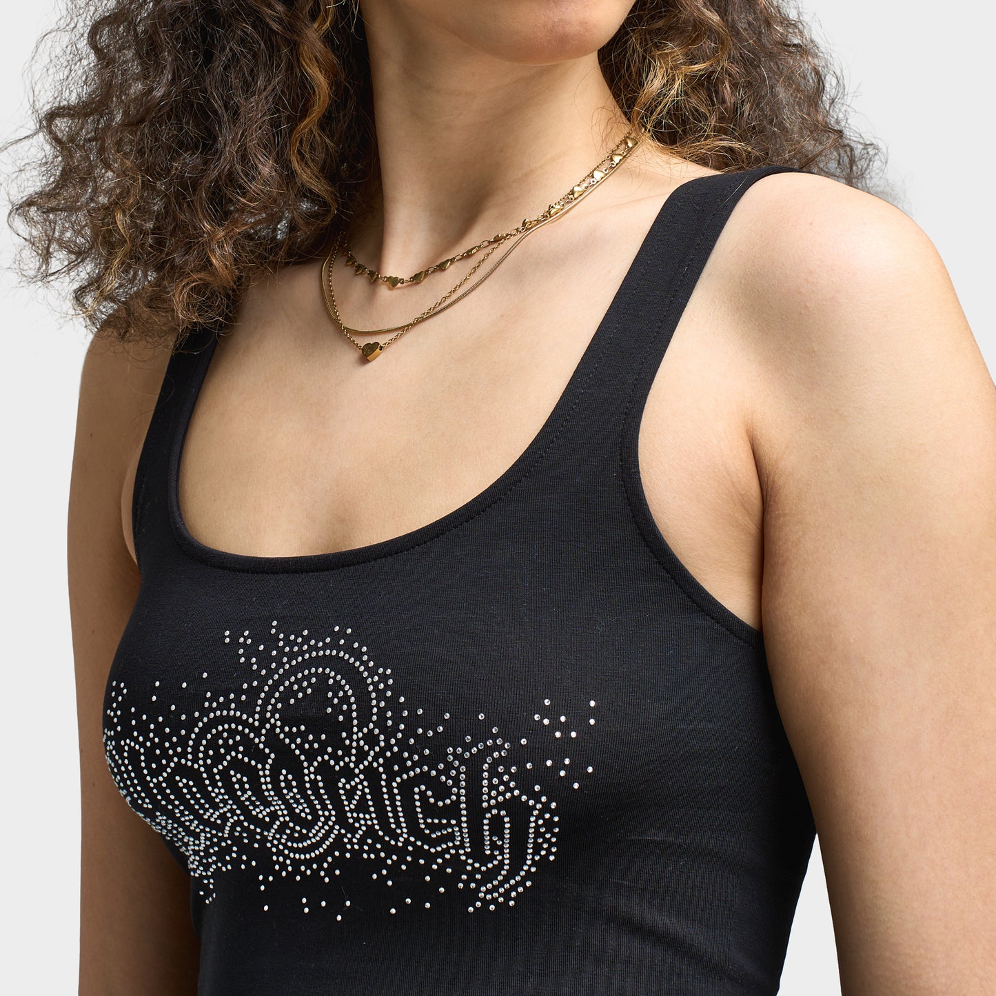 Hoodrich Femme Gilet à bretelles Diffuse Noir / Strass argenté