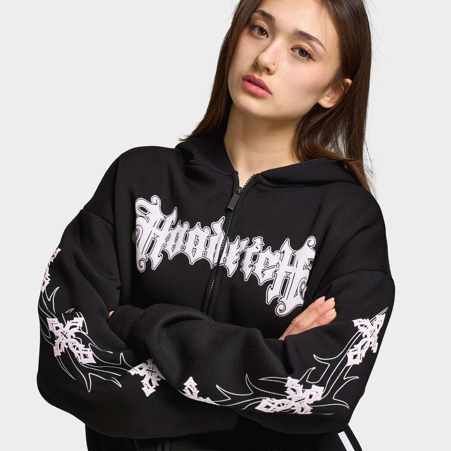 Hoodrich Moxy Mid Length Fullzip Hoodie Black / Pink