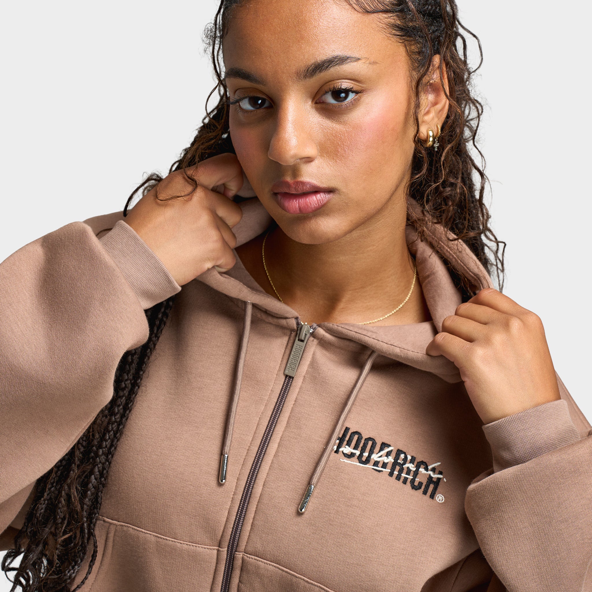 Hoodrich Women's Zip Through Boxy Hoodie Portabella / Black