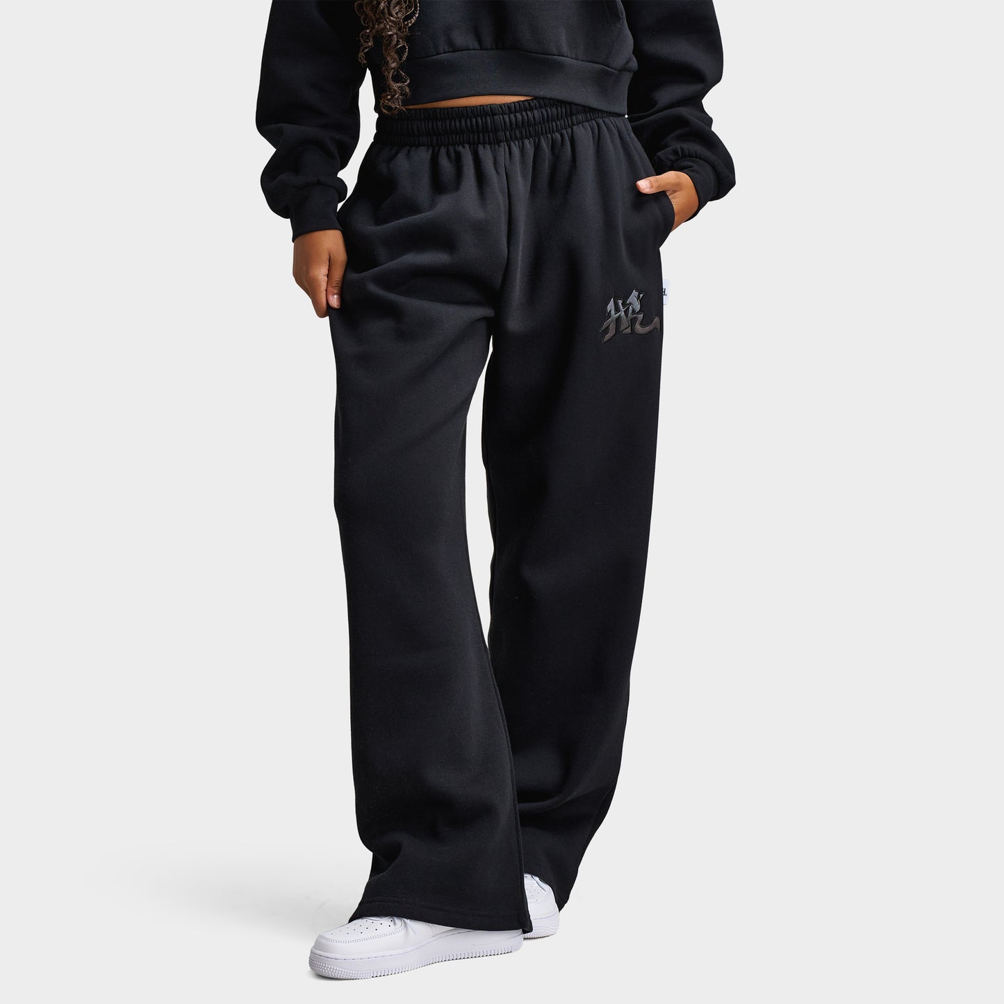 Hoodrich Women's Oversized Wide Leg Joggers Black / Black Satin