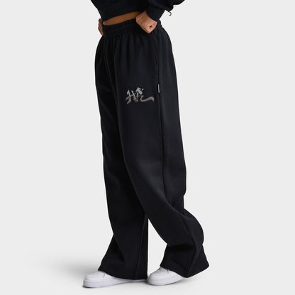 Hoodrich Women's Oversized Wide Leg Joggers Black / Black Satin