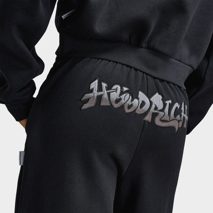 Hoodrich Women's Oversized Wide Leg Joggers Black / Black Satin
