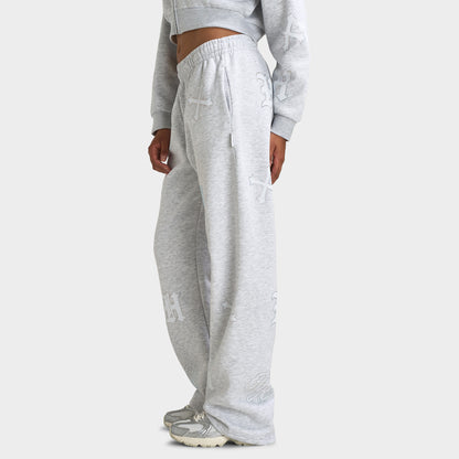Hoodrich Scarlet Wide Leg Jogger Light Grey Marl / White - Iridescent Rhinestones