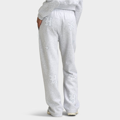 Hoodrich Scarlet Wide Leg Jogger Light Grey Marl / White - Iridescent Rhinestones