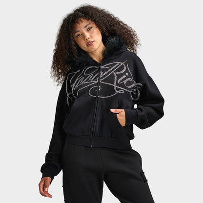 Hoodrich Celeste Mid Length Zip Fur Hoodie / Black