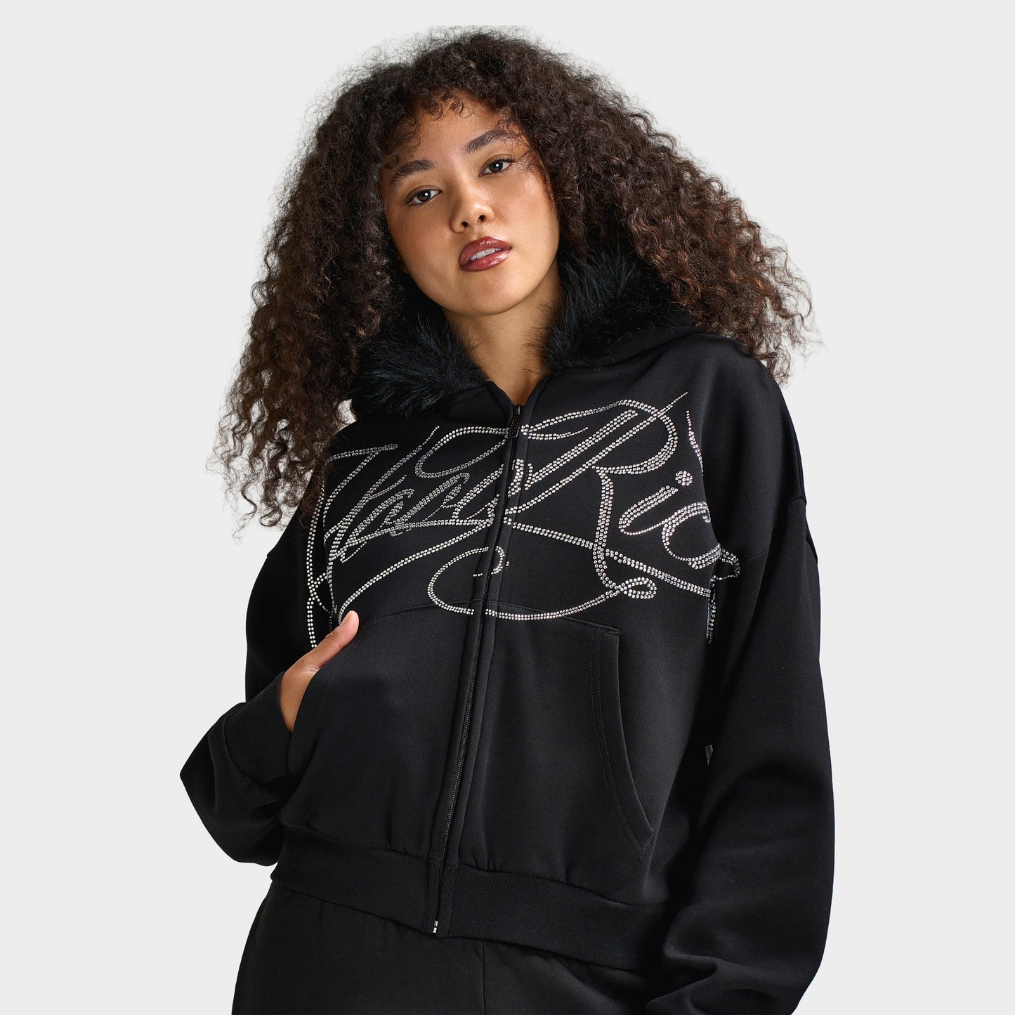 Hoodrich Celeste Mid Length Zip Fur Hoodie / Black