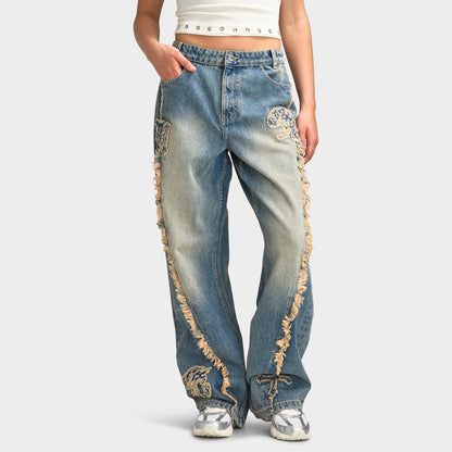 Hoodrich Scarlet Wide Leg Jeans Dirty Tinted Wash / White