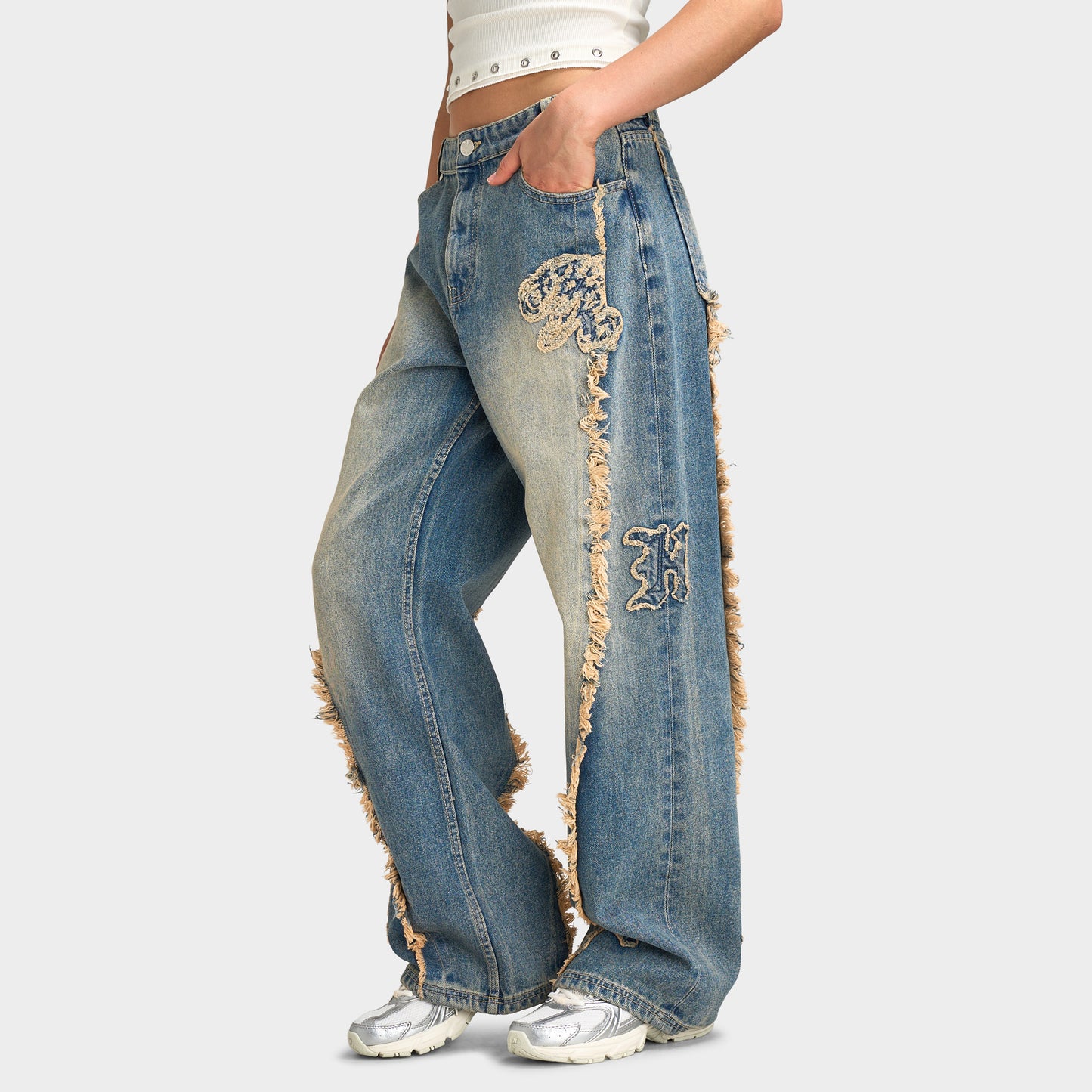 Hoodrich Scarlet Wide Leg Jeans Dirty Tinted Wash / White