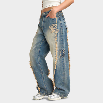 Hoodrich Scarlet Wide Leg Jeans Dirty Tinted Wash / White